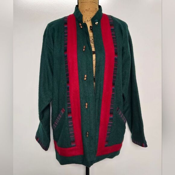 Vintage 70s Nepal Boiled Wool Jacket Coat Toggle Buttons Sz Large - Picture 14 of 14